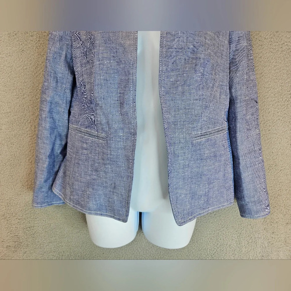 J. Crew Womens Open Front Blazer Linen Blend Sz 6 Blue & Heathered Lined - Picture 3 of 9